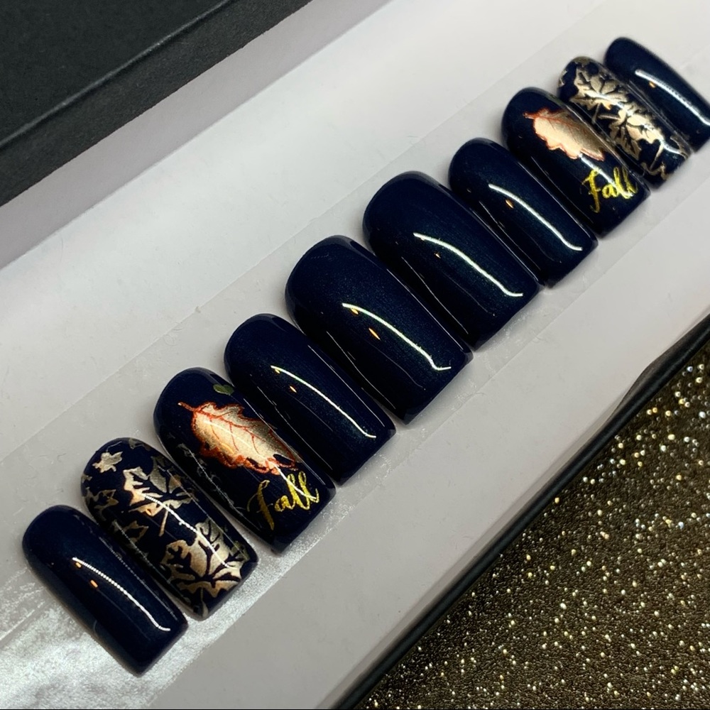 Navy Blue & Gold Foil Custom Luxury Press Ons